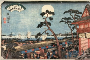 浮世絵 Painting - 愛宕丘の秋の月 江戸八景 1846年 渓斎英泉浮世絵